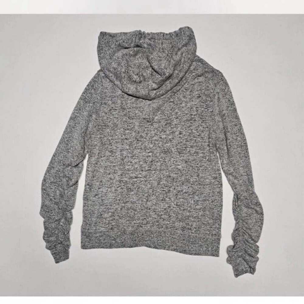 Garage Women's Full Zip Hoodie Gray Ruched Sleeves P/S Hooded Knit Casual